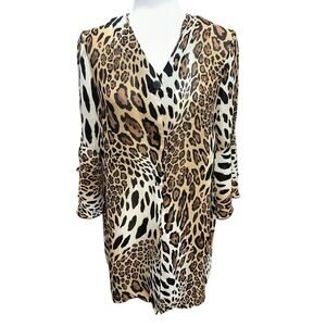 Ashley Stewart Plus Size Blouse Tunic Animal Print Black Brown 14 Boho mob wife
